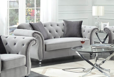 Luxury Grey Velvet Chesterfield Sofa Sets - 1, 2 & 3 Seaters with Silver Nail Head Trim - UK Luxury Furniture